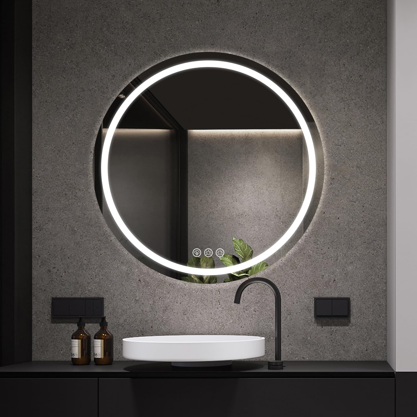 Specchio Bagno Rotondo LED 70cm con Luce Regolabile