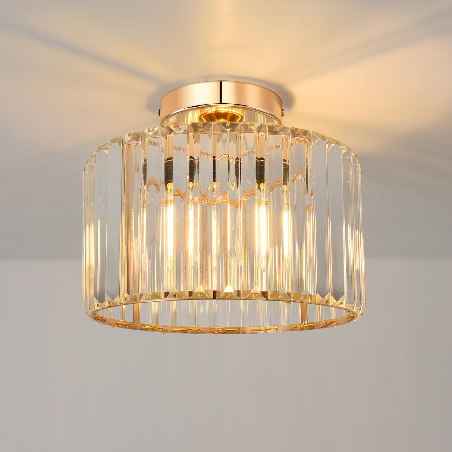 Anwio Lampada Soffitto Cristallo Oro E27 26.5 CM