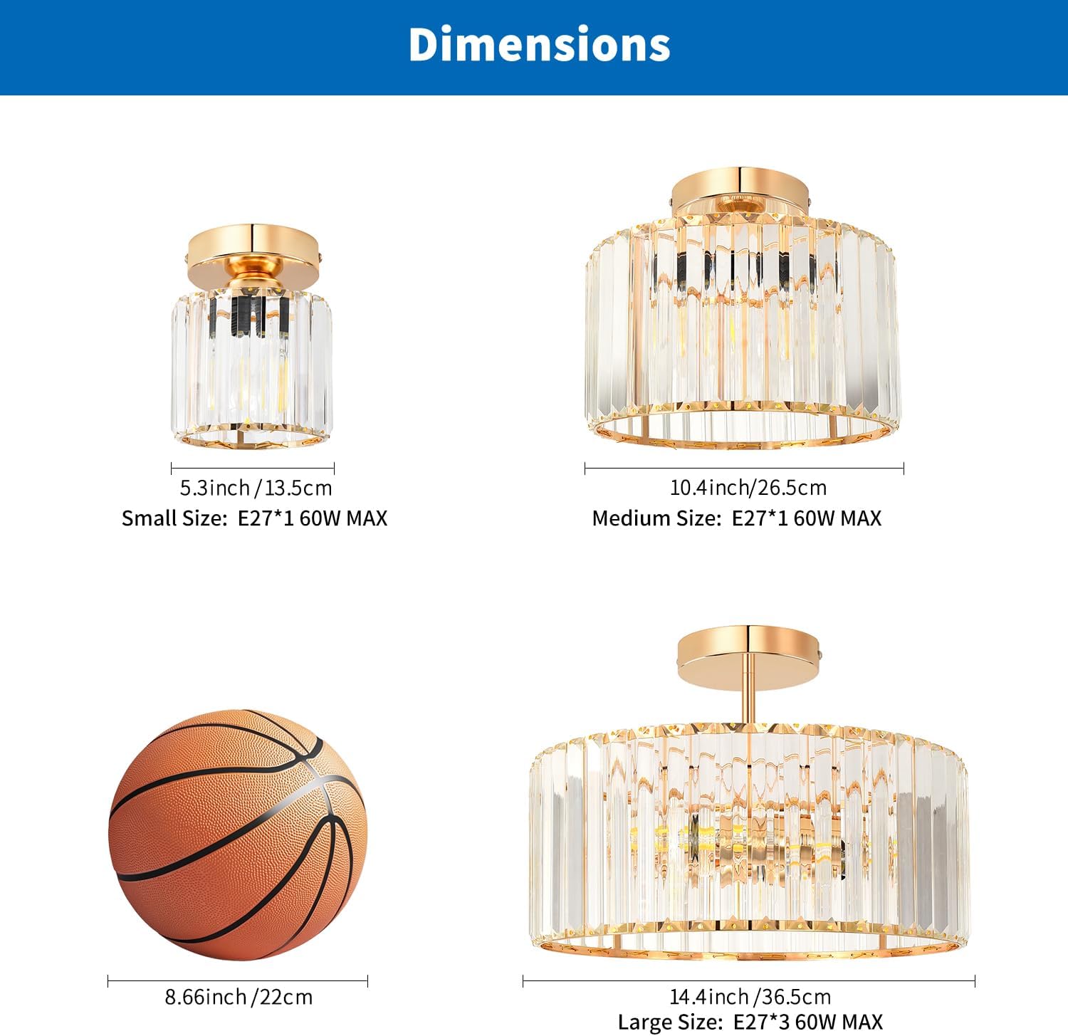 Anwio Lampada Soffitto Cristallo Oro E27 26.5 CM - immagine 3