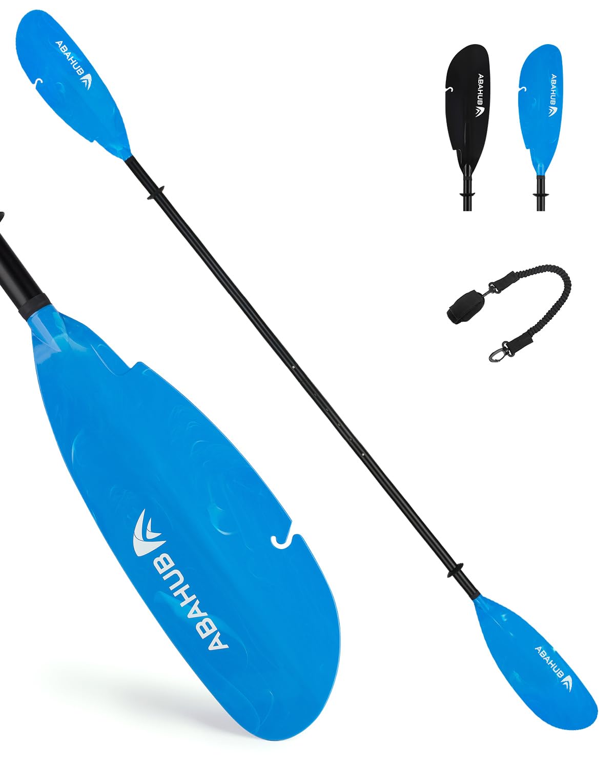 Abahub Pagaia per Kayak Regolabile da 240 cm a 260 cm Pagaia da Pesca in Alluminio Doppia Pagaia con Guinzaglio per Kayak Pesca Gambo in Lega di Alluminio Lame in Plastica