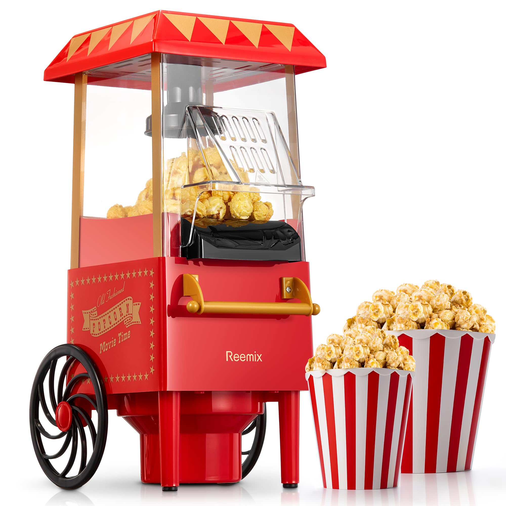 Reemix Macchina Popcorn Retrò 1200W, Rosso