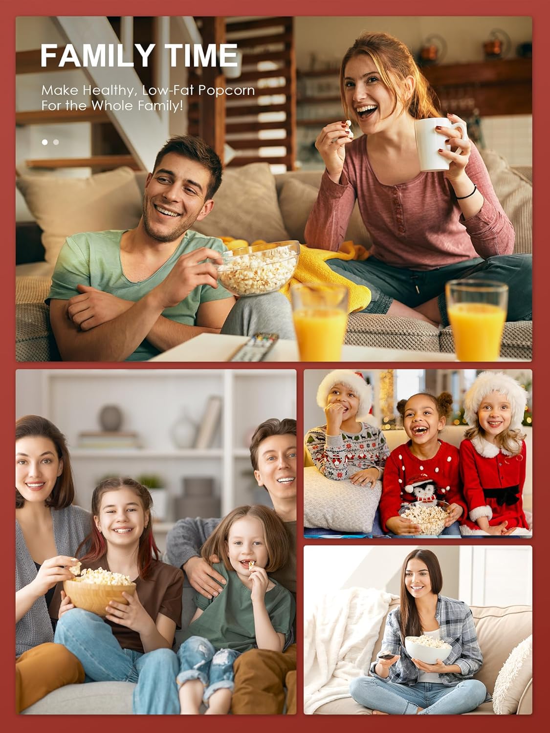 Reemix Macchina Popcorn Retrò 1200W, Rosso - immagine 3