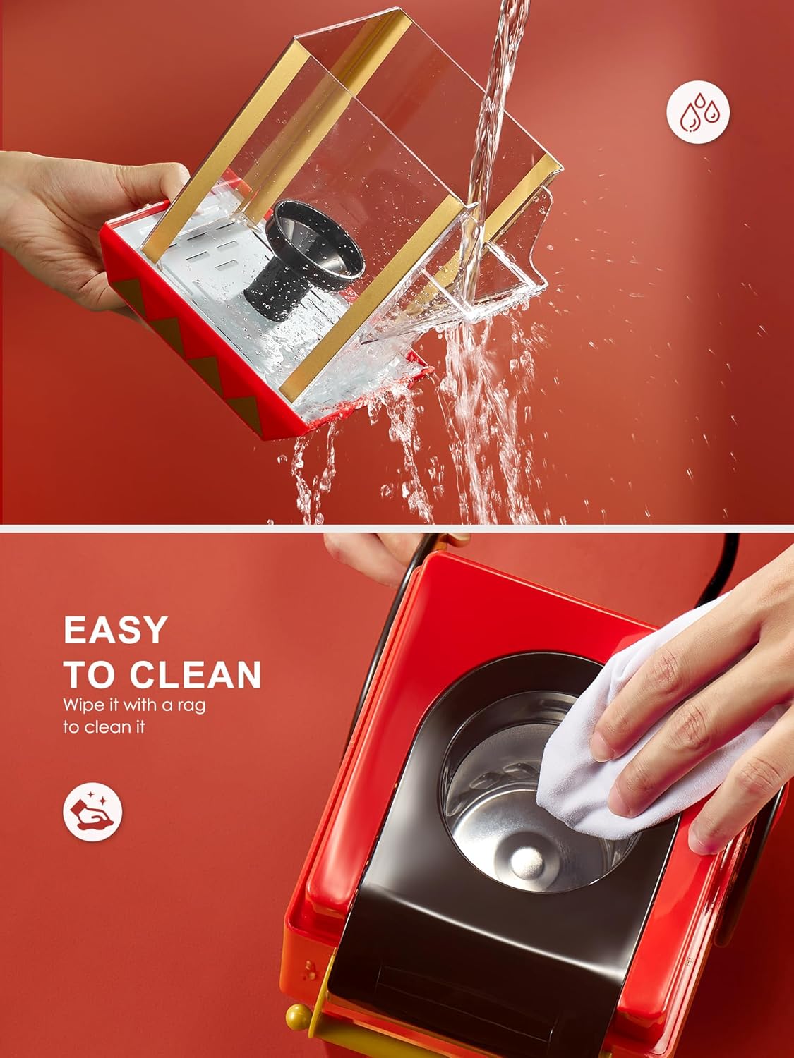 Reemix Macchina Popcorn Retrò 1200W, Rosso - immagine 7