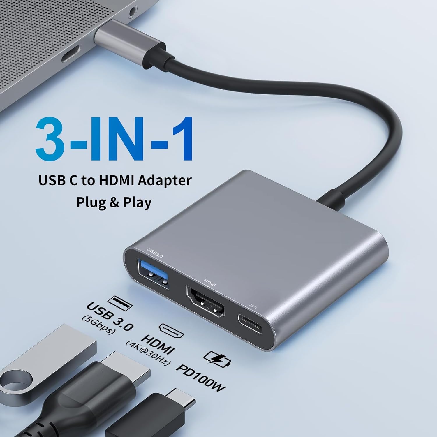 Adattatore USB-C Multiporta con HDMI 4K e PD 100W - immagine 3