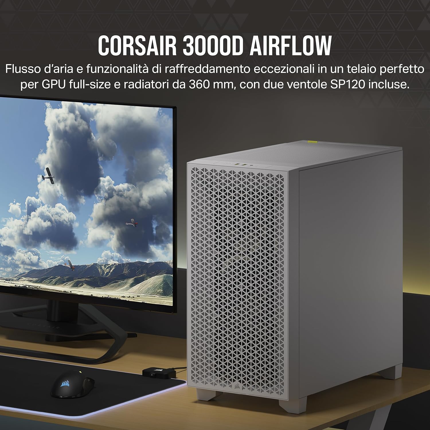 Corsair 3000D AIRFLOW Case PC Mid-Tower, Bianco - immagine 2