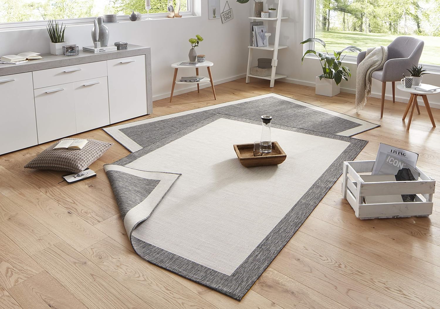 NORTHRUGS Tappeto Panama per interni ed esterni, 160 x 230 cm, resistente alle intemperie, moderno design a tinta unita con bordo, per balcone, terrazza, giardino, giardino d'inverno, soggiorno,