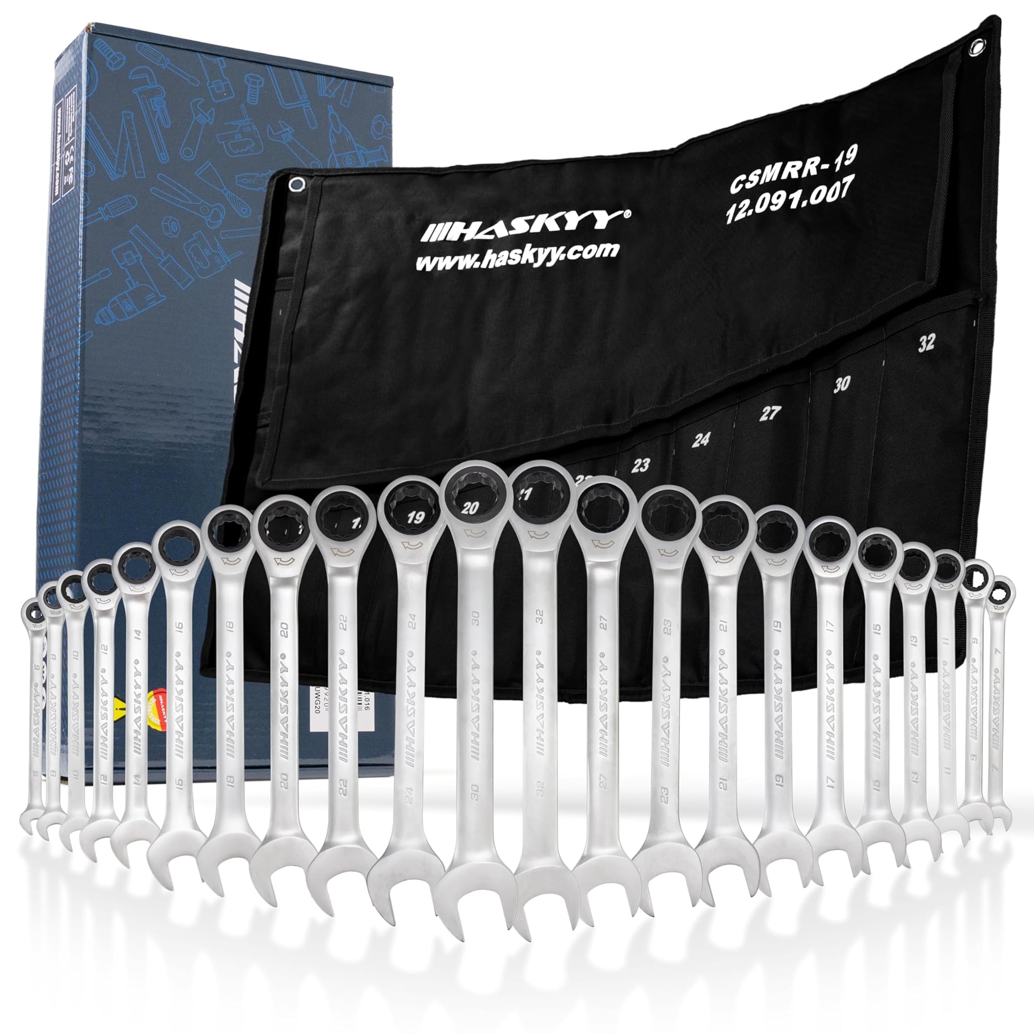 Haskyy 22 Pezzi - Chiave a Cricchetto e Combinata METRICA