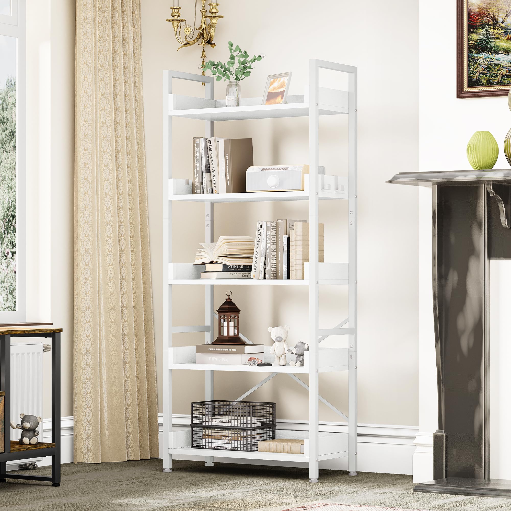 Yitahome Libreria a 5 Ripiani Industriale Bianco Puro