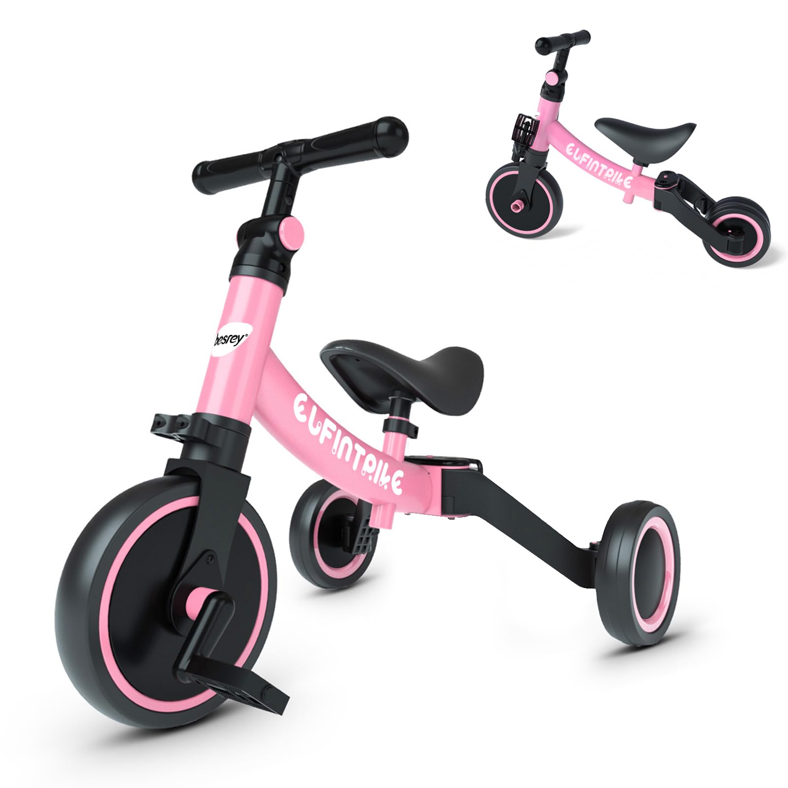 Besrey Triciclo 5 in 1 per Bambini 1-5 Anni, Rosa