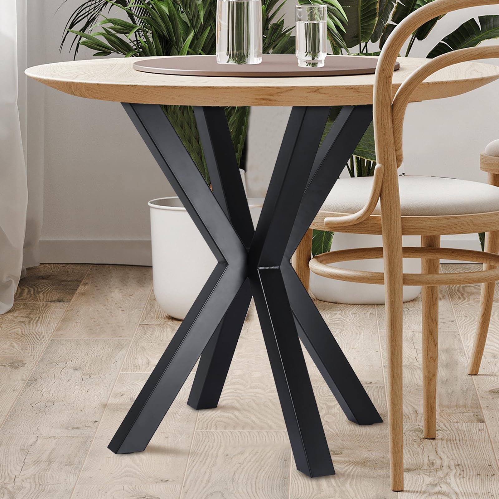 Homtone Set 2 Gambe da Tavolo in Metallo, Nero