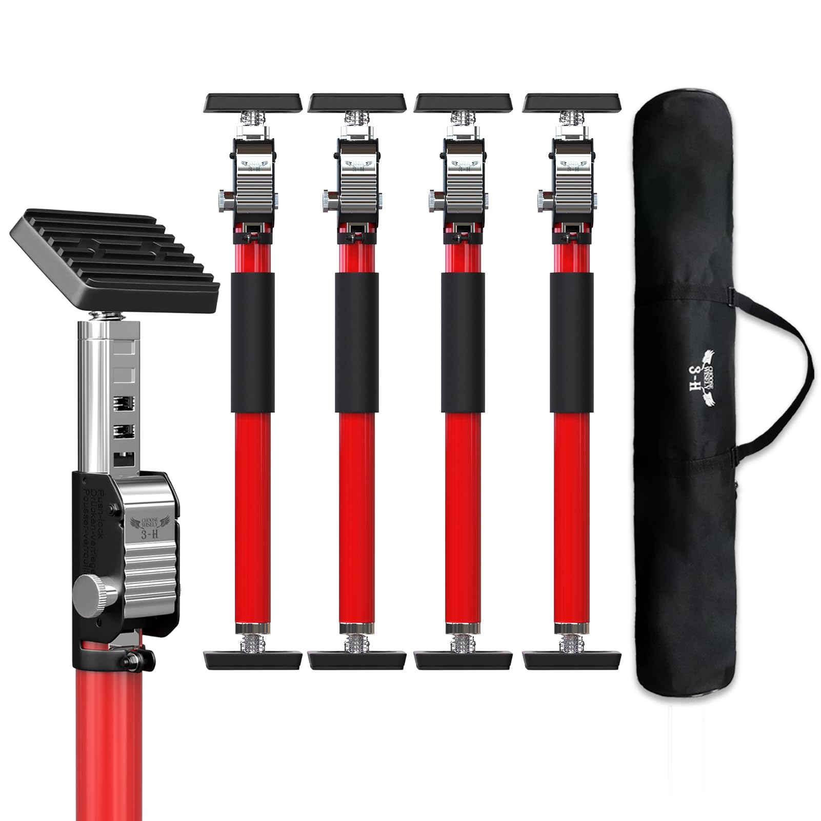 3-H Martinetti per installazione di armadi, confezione da 4, asta di supporto regolabile in acciaio ispessito, si estende da 35,7 a 60 cm, capacità 74,8 kg, strumento di terza mano resistente con