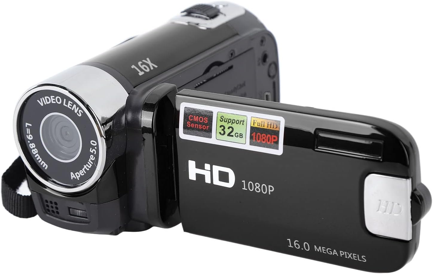 Videocamera Portatile DV 1080P 16MP, Nera - immagine 1