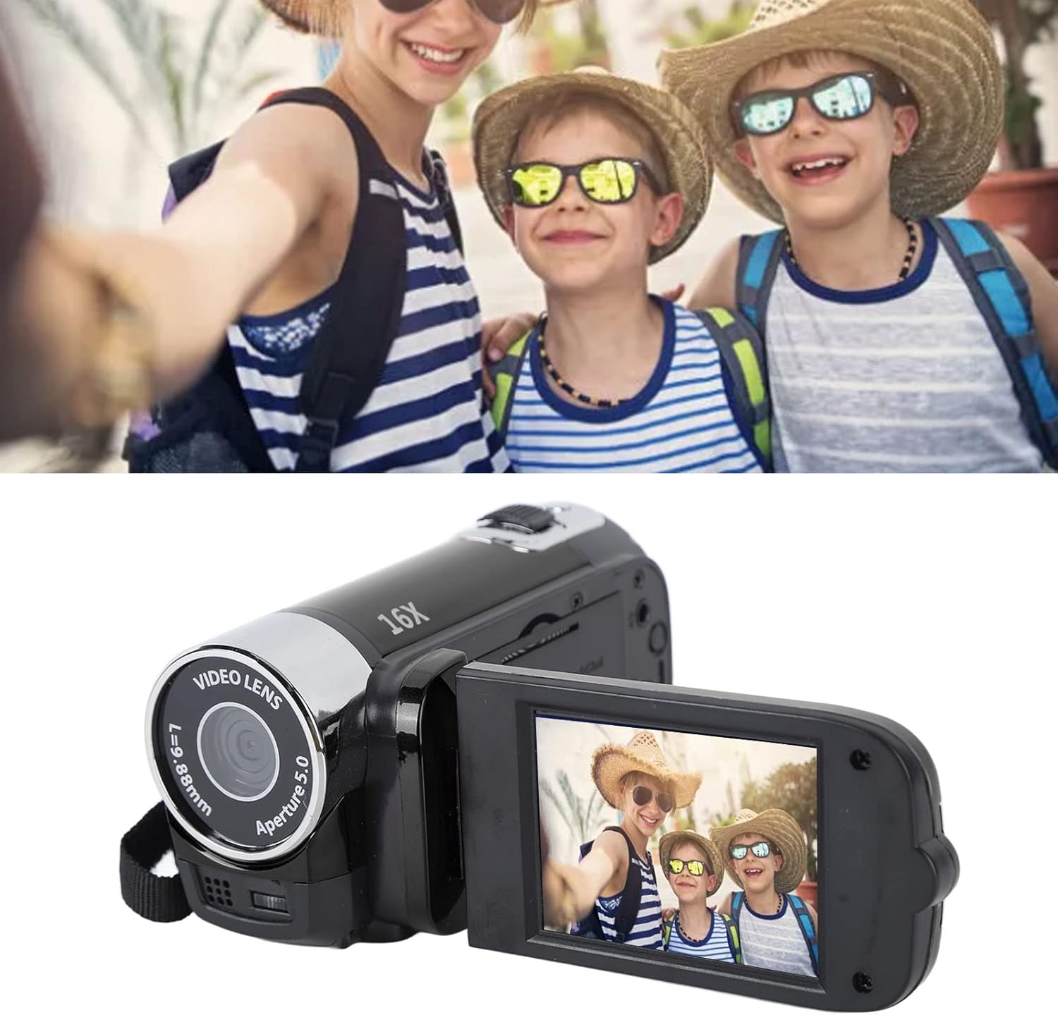 Videocamera Portatile DV 1080P 16MP, Nera - immagine 3