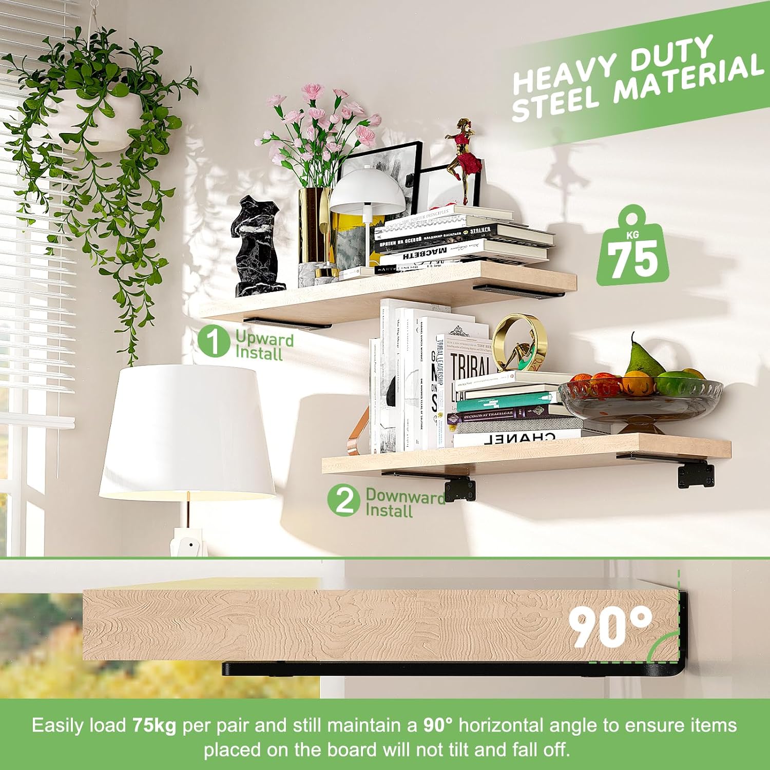 6 supporti per scaffali, 25 cm, con capacità di carico di 75 kg, colore: nero - immagine 2