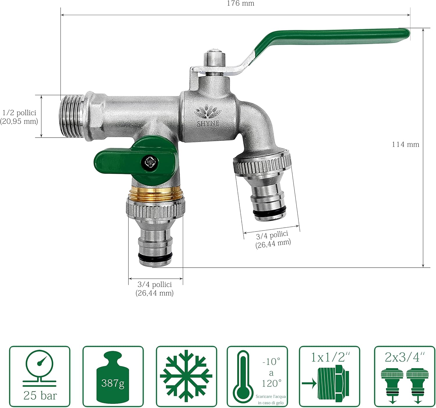 Shyne Doppio Rubinetto 1/2'' Ottone (2 pezzi) - immagine 2