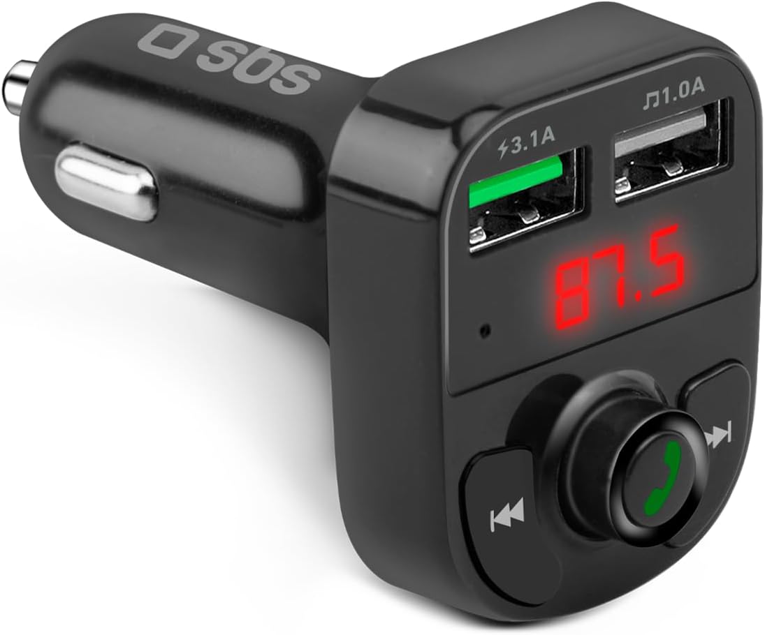 Sbs Carica Batteria Auto 15W con Trasmettitore FM, Nero - immagine 1