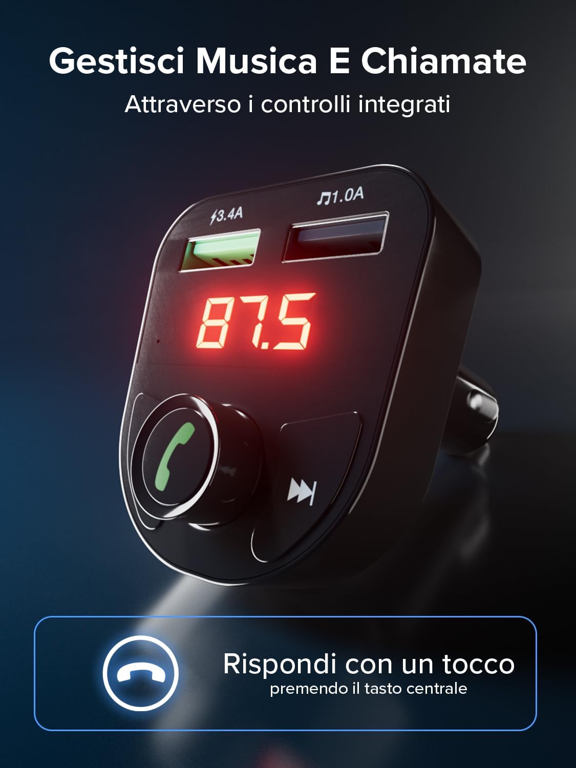 Sbs Carica Batteria Auto 15W con Trasmettitore FM, Nero - immagine 5