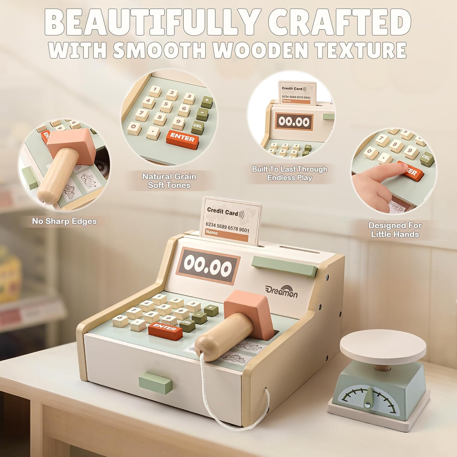 Dreamon Cassa Giocattolo Legno con Scanner e Grembiule - immagine 4