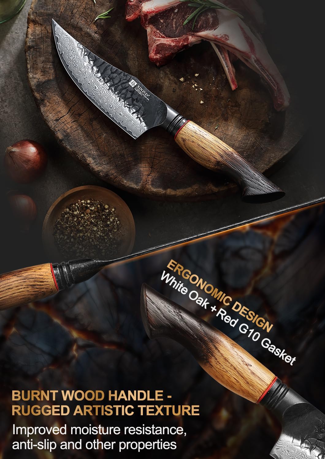 Xinzuo Coltello da Cuoco 15cm Acciaio Damasco 67 Strati - immagine 4