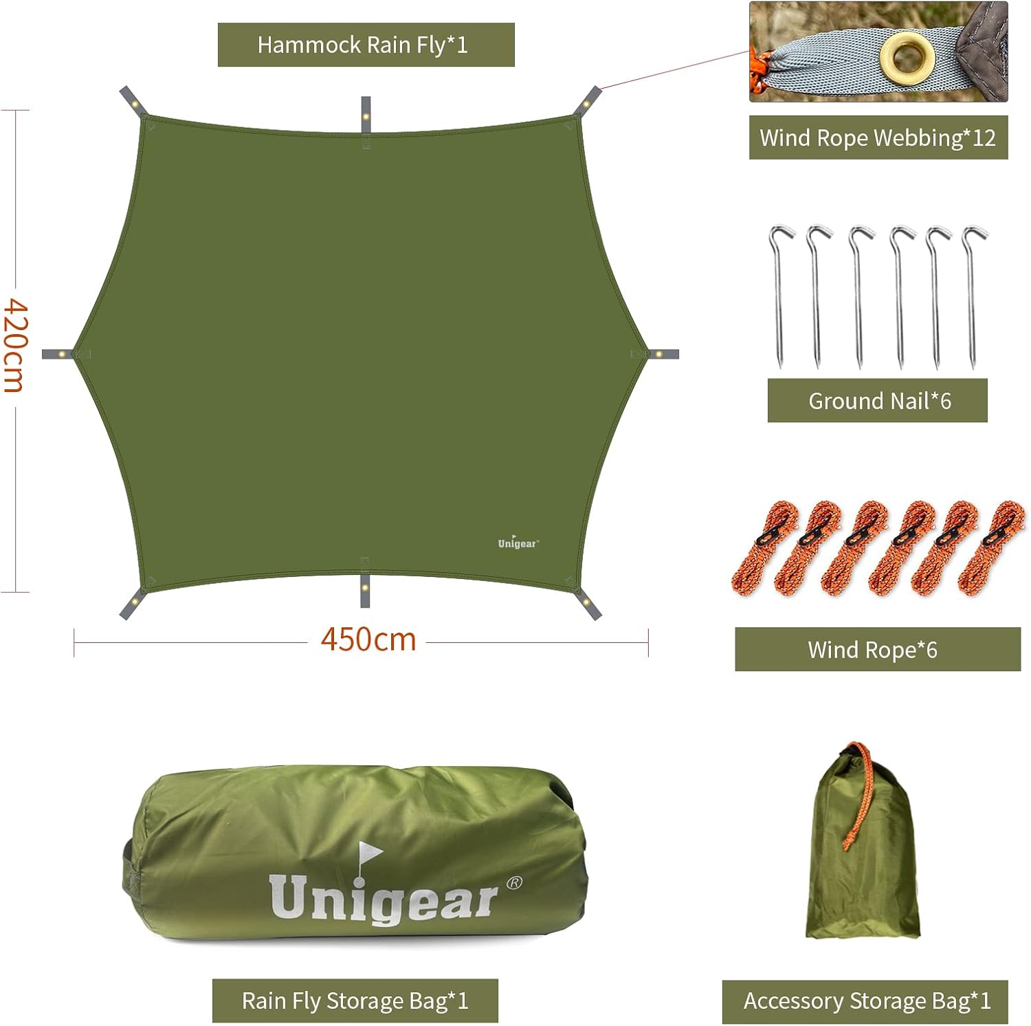 Unigear Telo da Campeggio Impermeabile 450x420cm - immagine 6