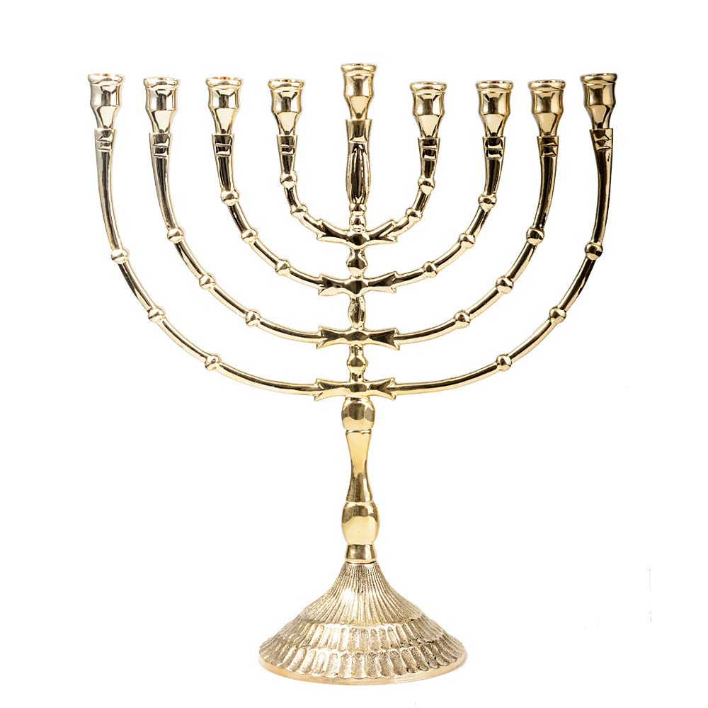 NKlaus Menorah alta 32cm Hanukkah per candele fino a Ø 1,2cm candeliere grande oro 9 candelieri ottone color oro 2802
