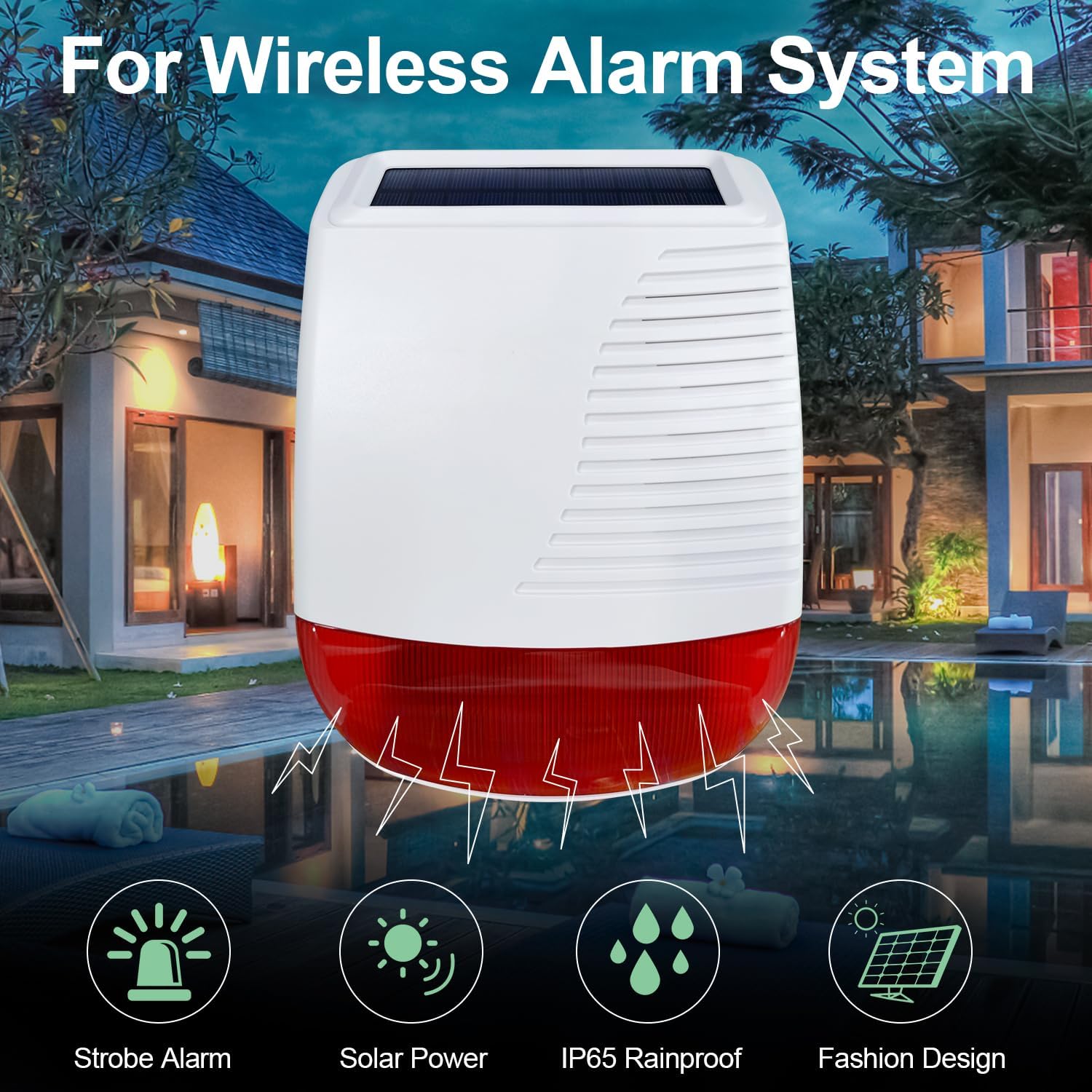 Allarme casa：sirena solar 110 dB con suono forte e stroboscopio - Facile da installare se utilizzata con il kit di allarme YISEELE - immagine 3