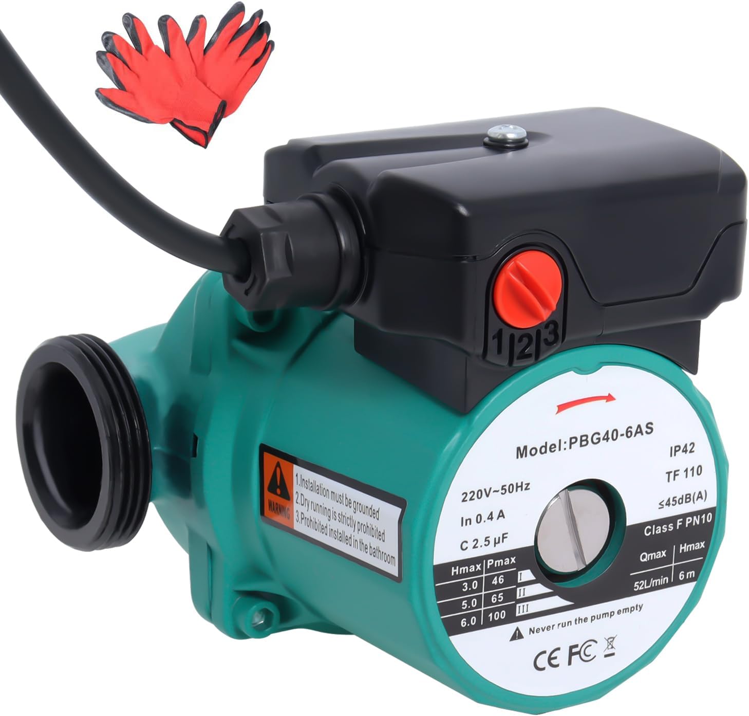 Pompa di Circolazione per Acqua Calda RS25-60/130, Circolatore di Riscaldamento Domestico con Guanti di Poweka