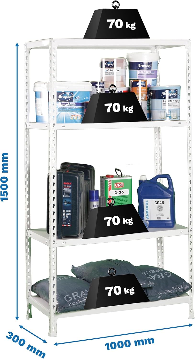 Simon Rack Scaffalatura Metallica 150x100x30 cm, Bianco - immagine 2