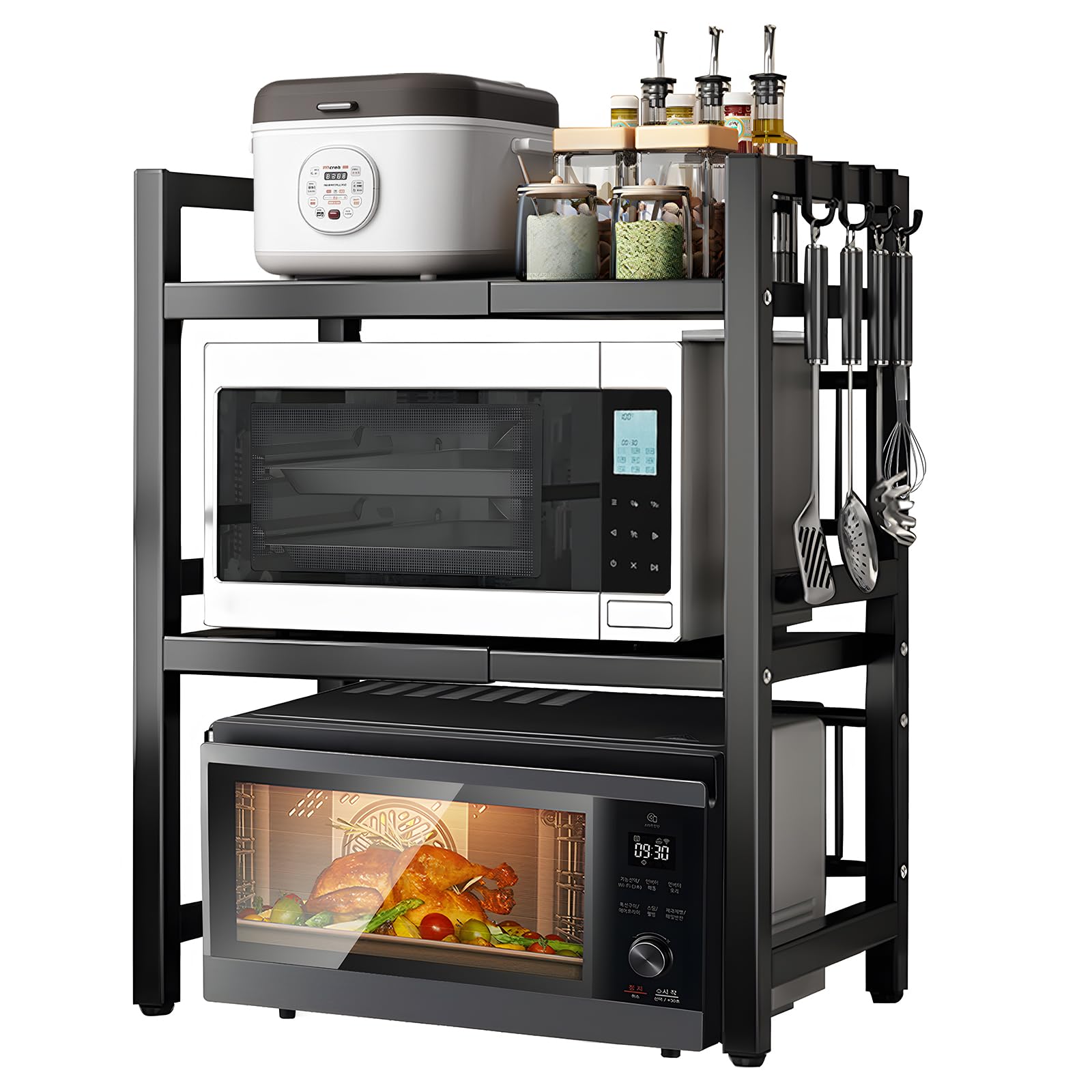 Mensola Microonde Estensibile 40-63CM con 6 Ganci, Nero