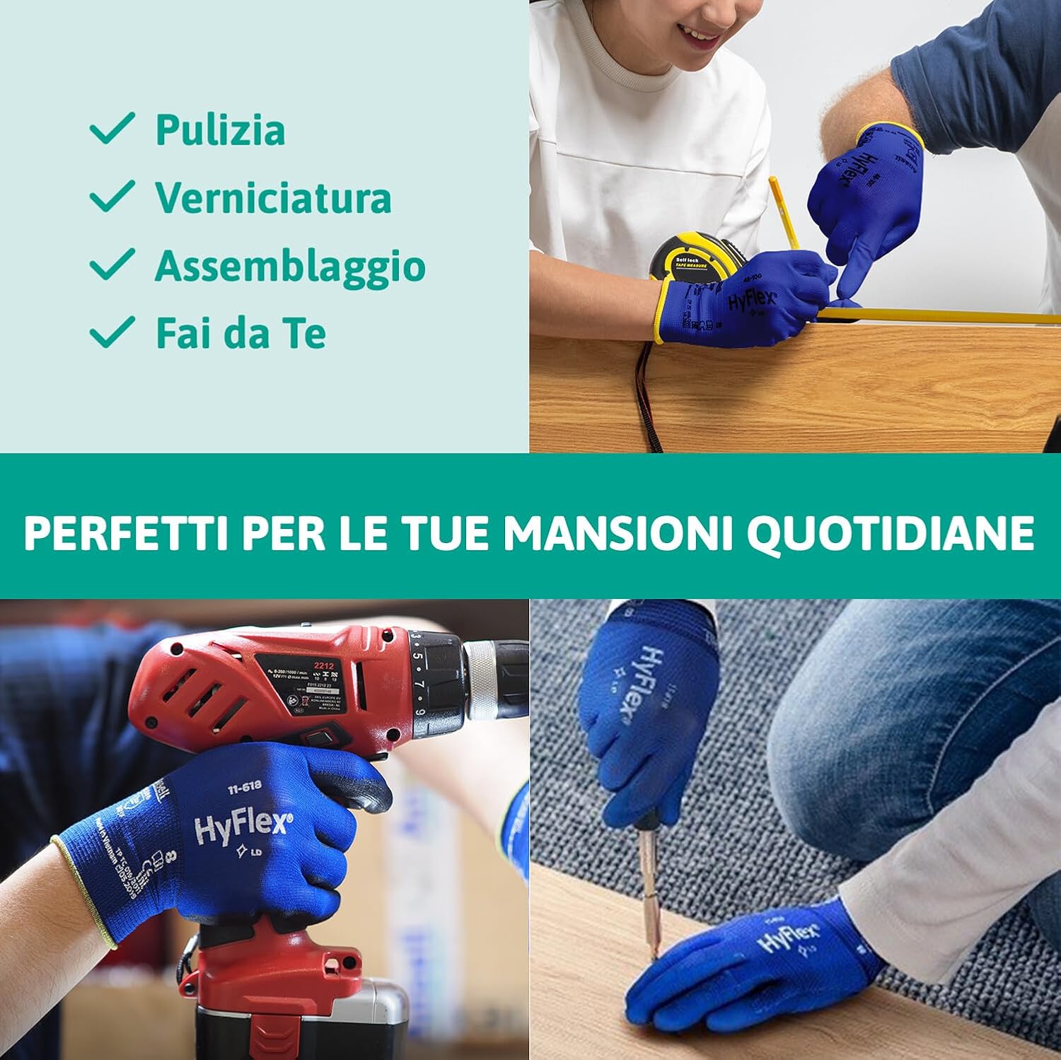 Ansell HyFlex 11-618 - Guanti da Lavoro Sottili, Blu - immagine 3