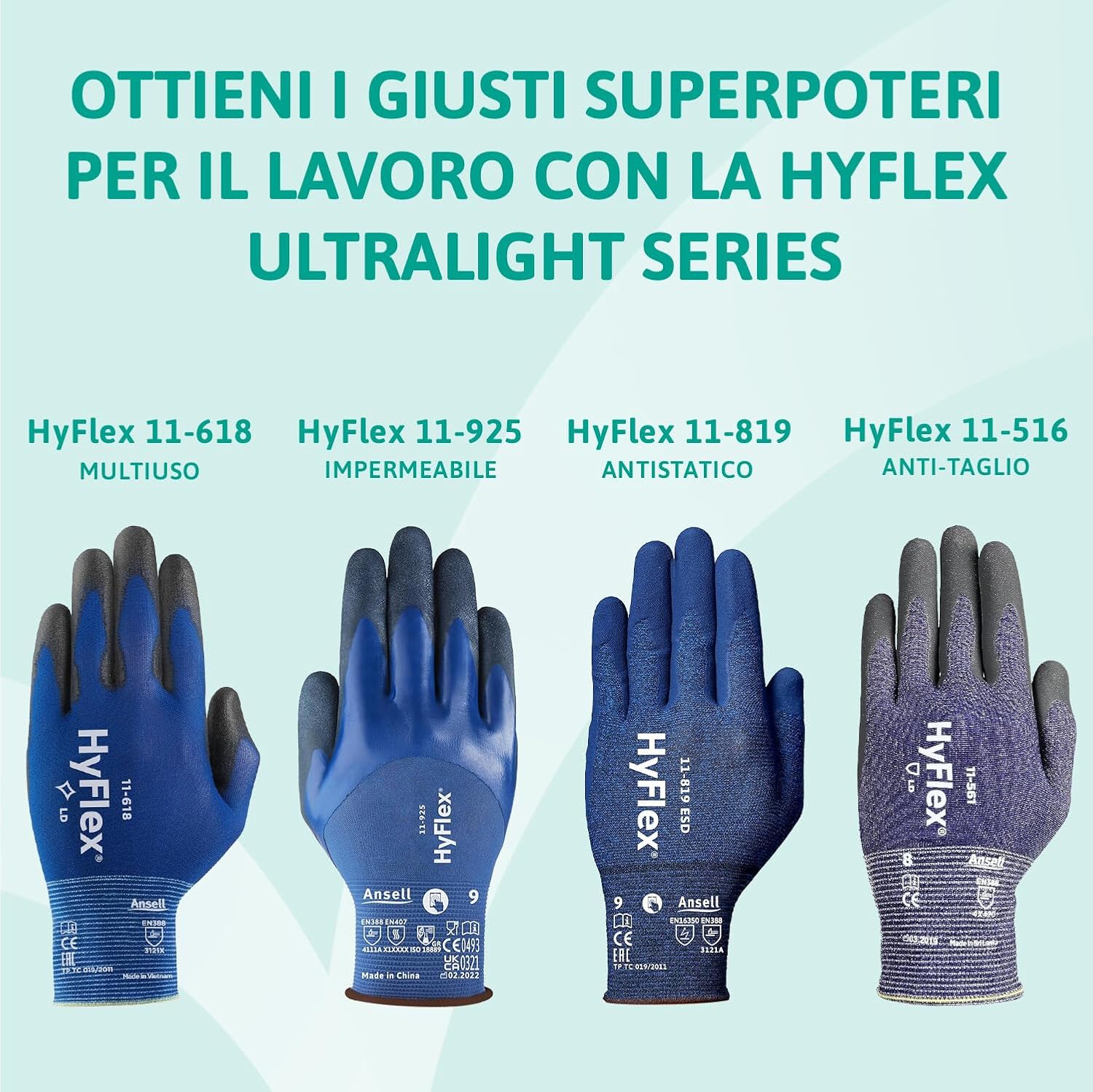 Ansell HyFlex 11-618 - Guanti da Lavoro Sottili, Blu - immagine 9