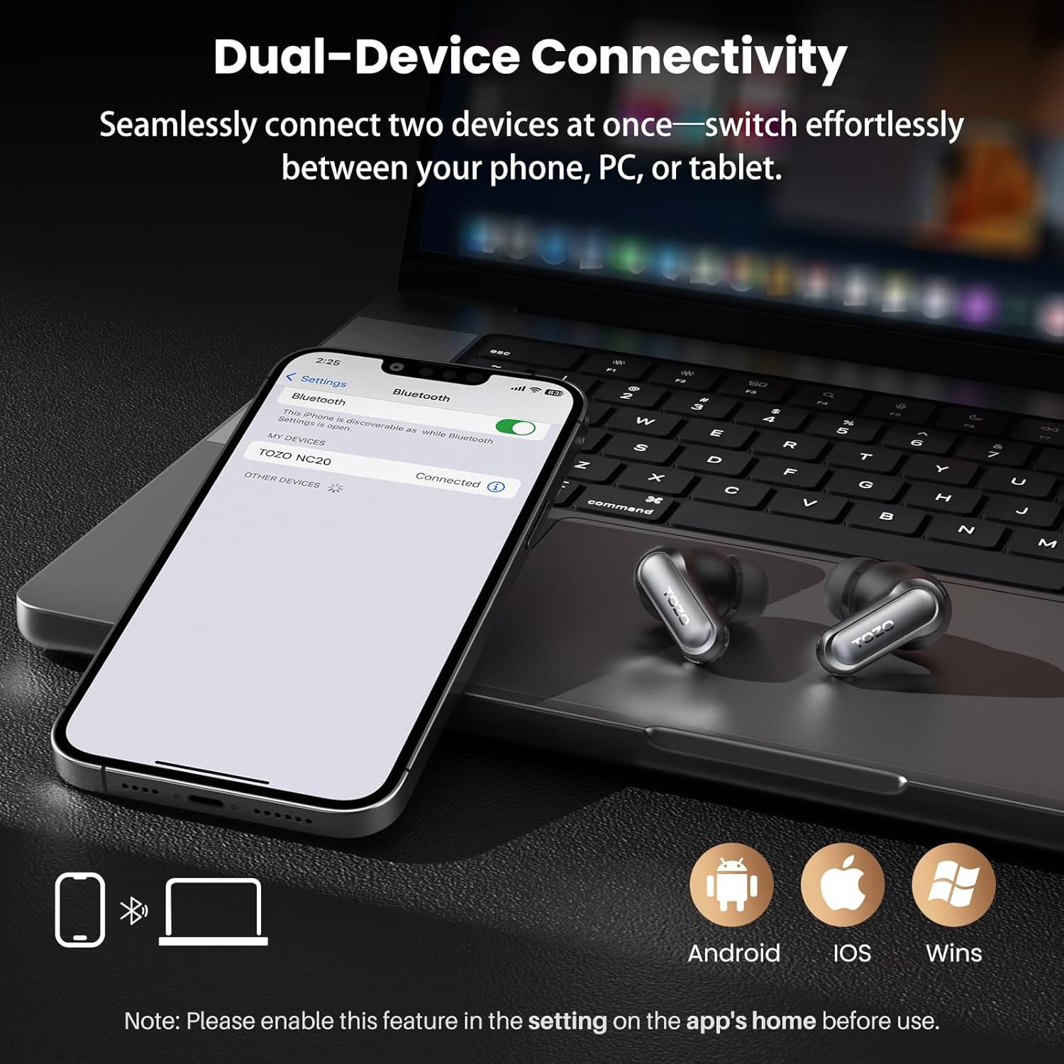 Tozo NC20 Cuffie Bluetooth 5.4 80H, Nero - immagine 8