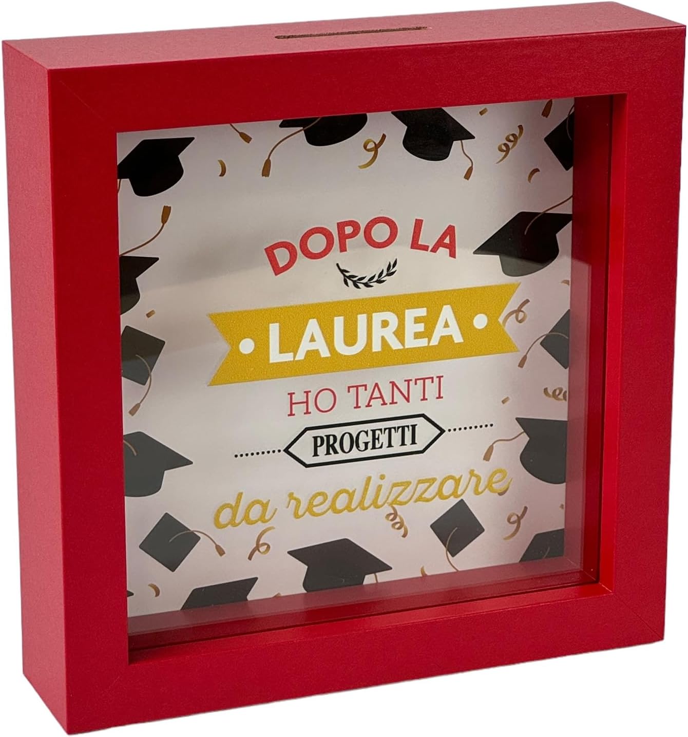 Salvadanaio Laurea in Legno Cornice Rossa 16x16 cm - immagine 2