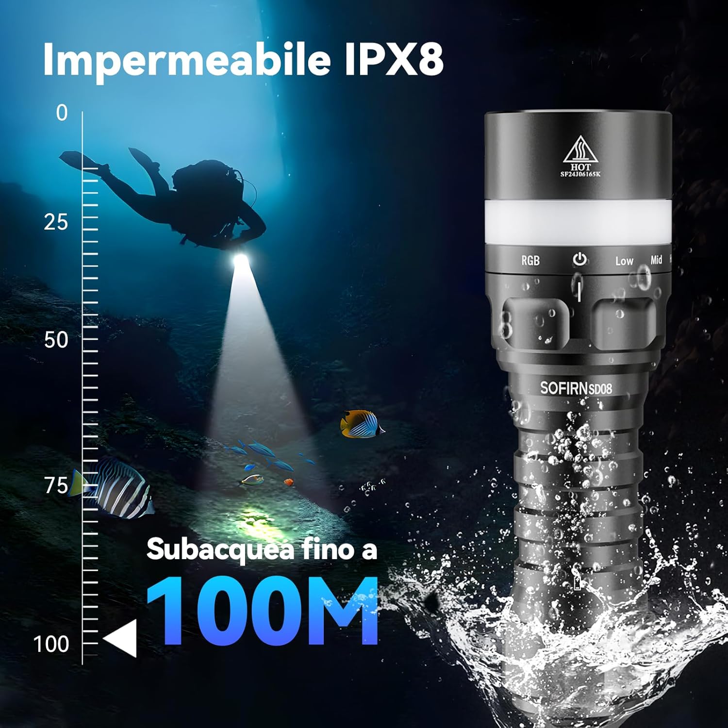 sofirn SD08 Torcia Subacquea Professionale 3200 Lumen - immagine 3