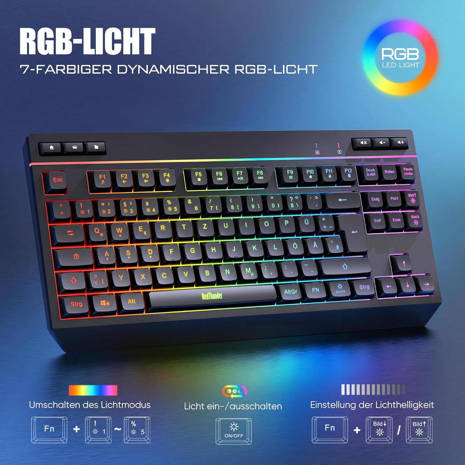 Redthunder Set Tastiera e Mouse Wireless 75%, Nero - immagine 4