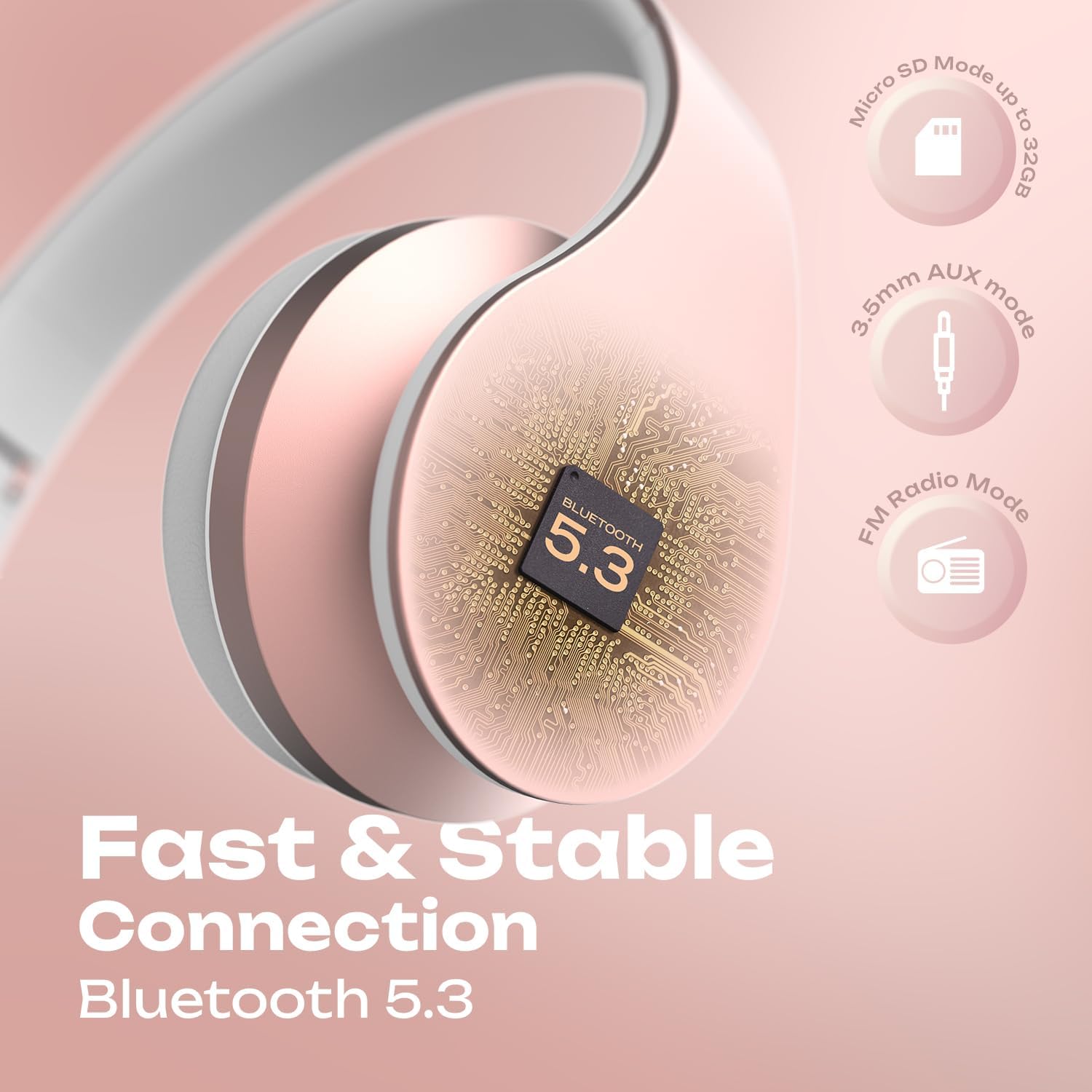 Powerlocus Cuffie Bluetooth Over-Ear, Oro Rosa - immagine 6