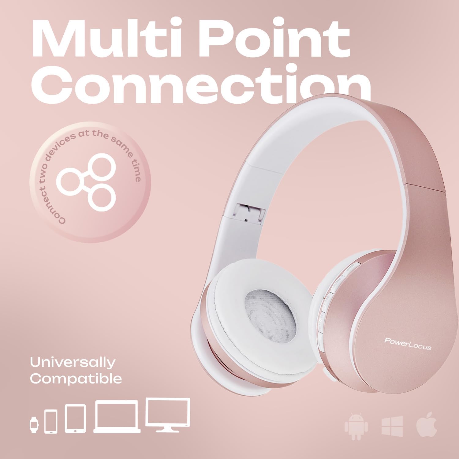 Powerlocus Cuffie Bluetooth Over-Ear, Oro Rosa - immagine 7