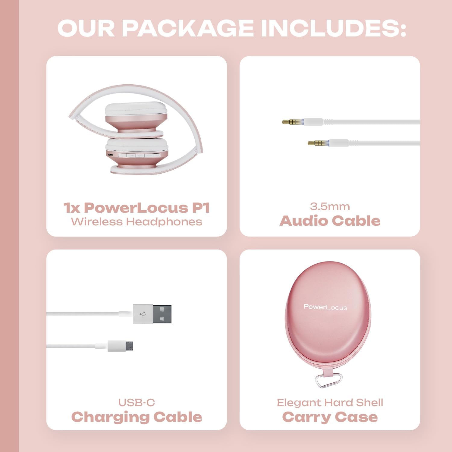 Powerlocus Cuffie Bluetooth Over-Ear, Oro Rosa - immagine 9