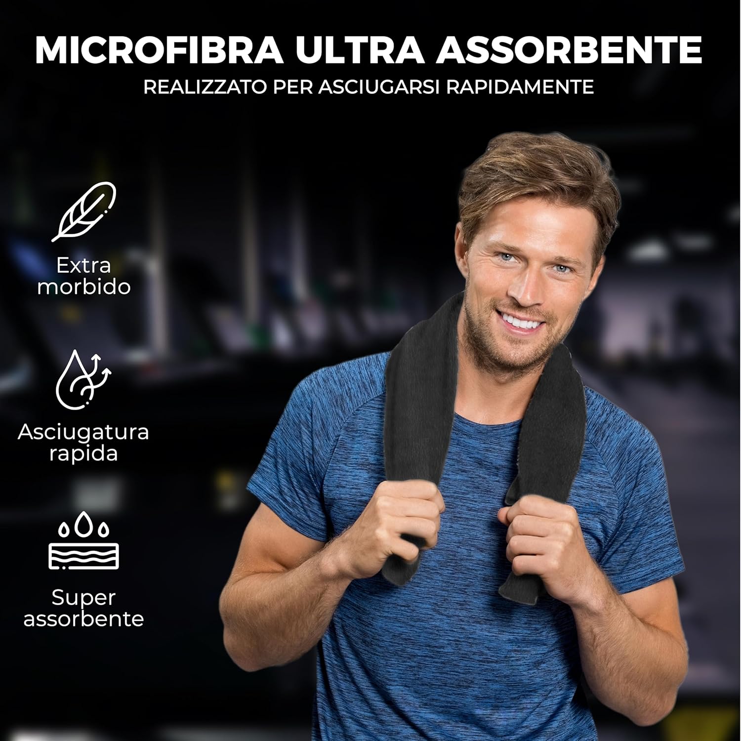 Zenacross Asciugamano Palestra Microfibra 50x100cm, Nero - immagine 2