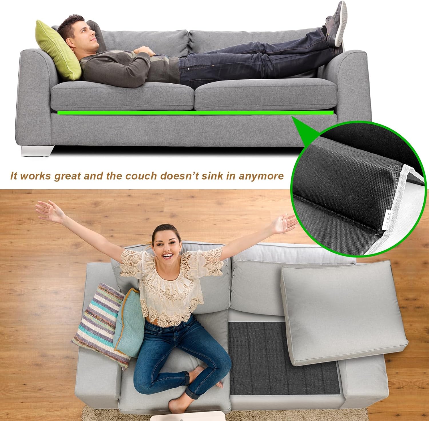 Veronly Cuscino Supporto Divano 167.5x43cm, Nero - immagine 5