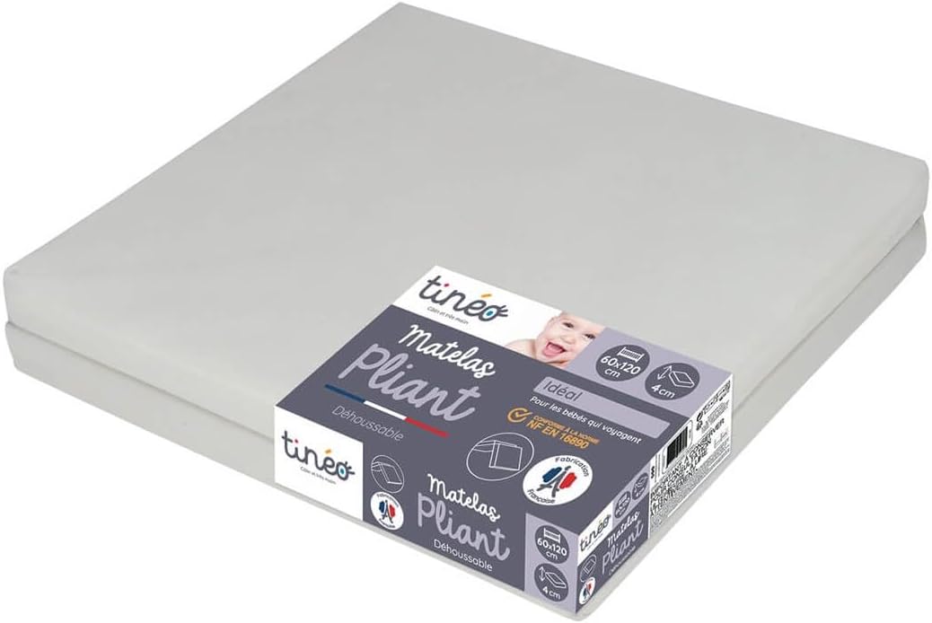 Tinéo Il materasso pieghevole ideale per i viaggi. Facilmente trasportabile e non occupa spazio. Imbottitura in fibra di poliestere per una calda accoglienza. Sfoderabile lavabile in lavatrice Made