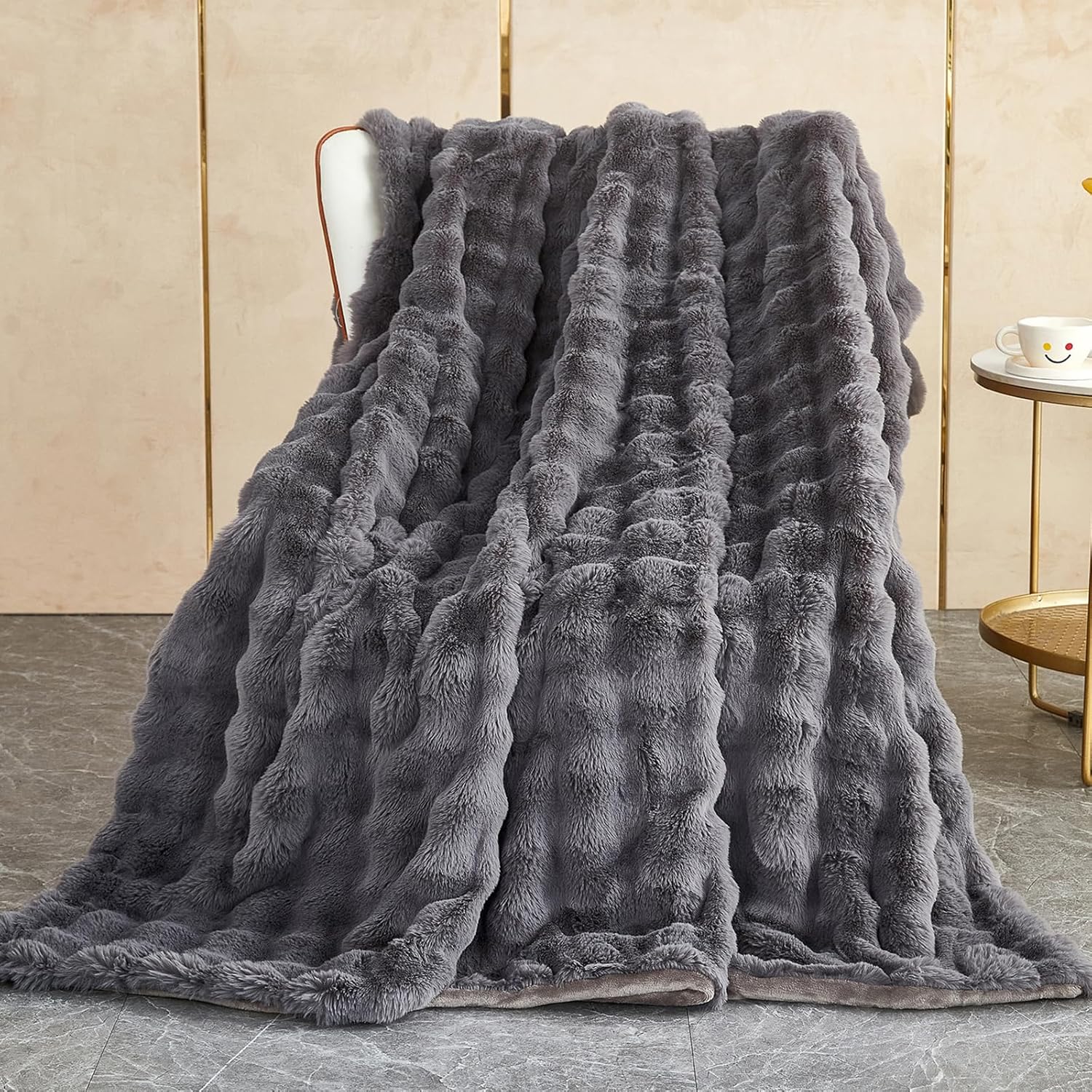 Coperta Plaid Super Morbida Pile Peluche 180x230cm, Grigio Scuro