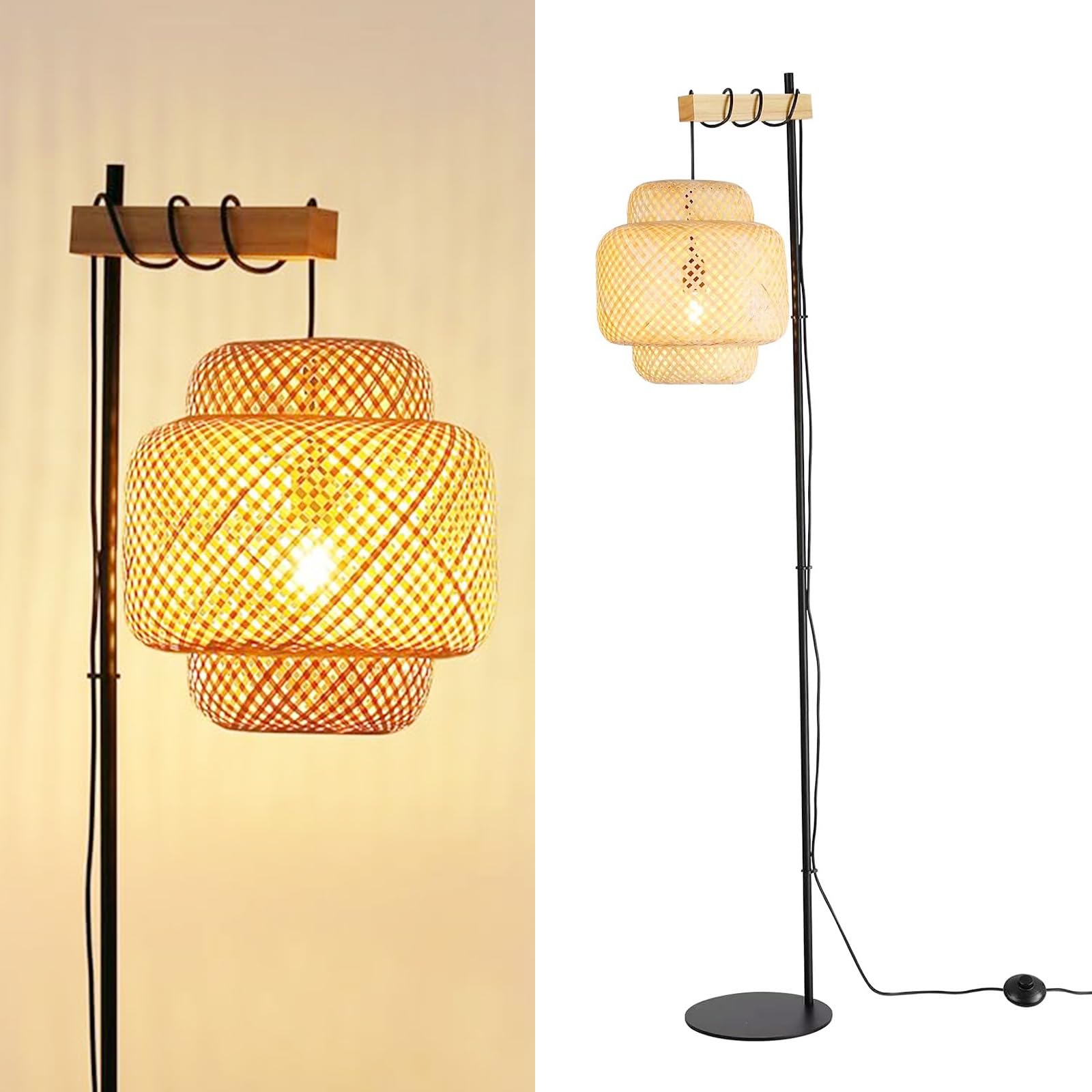 Alpinaluz Lampada da Terra Nera con Paralume in Vimini