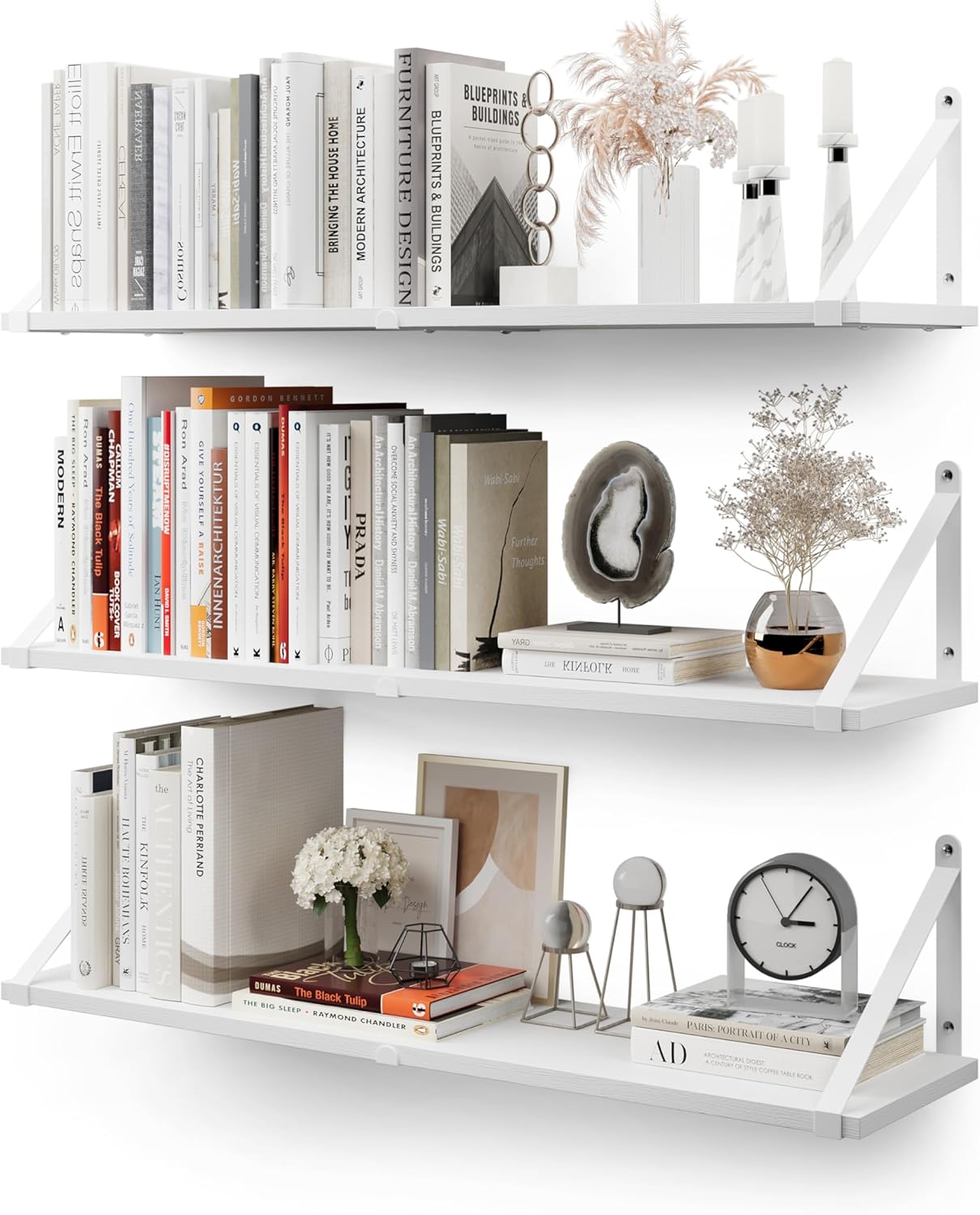 CASSA - Set 3 Mensole Sospese da Parete 80x20cm, Bianco