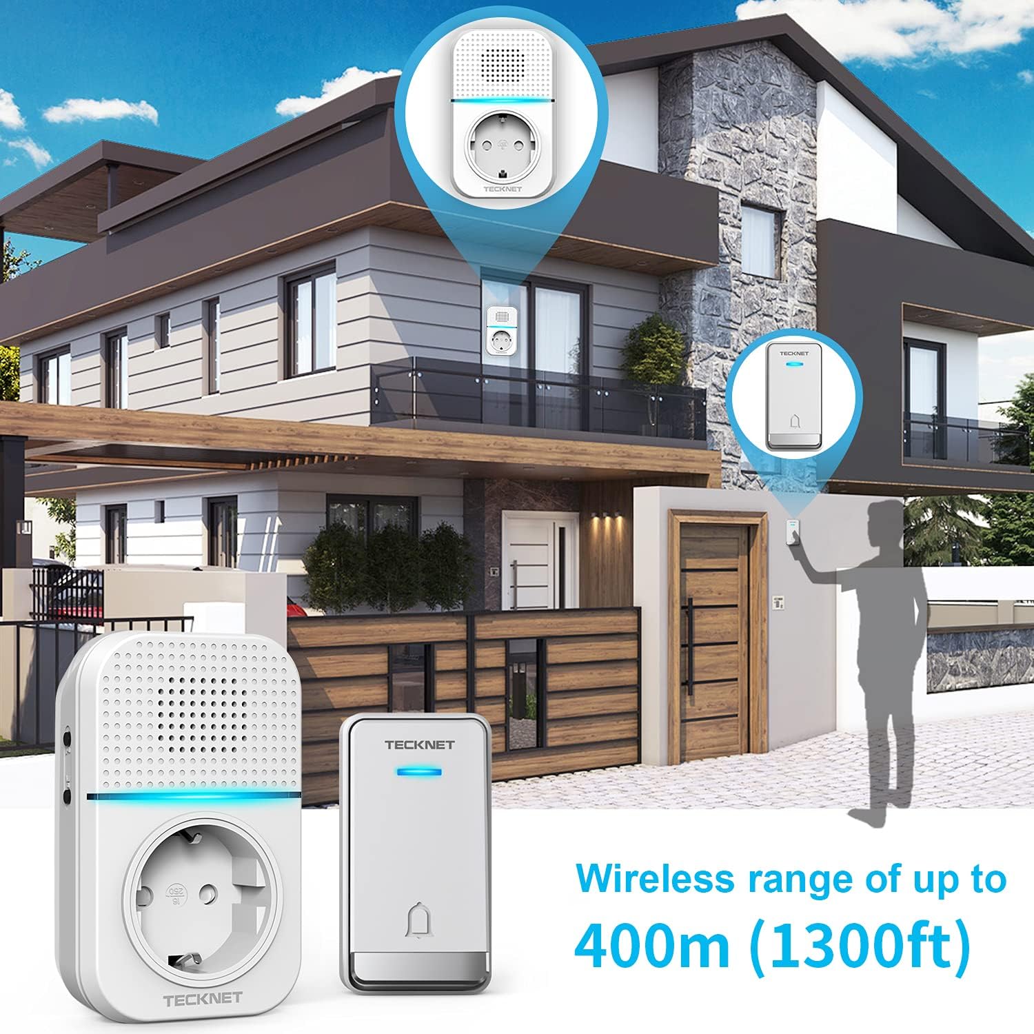 TECKNET Campanello Senza Fili Impermeabile 400m - immagine 4