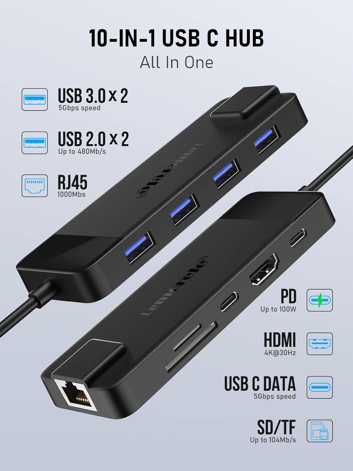 Lemorele Hub USB C Docking Station 10-in-1 - immagine 2