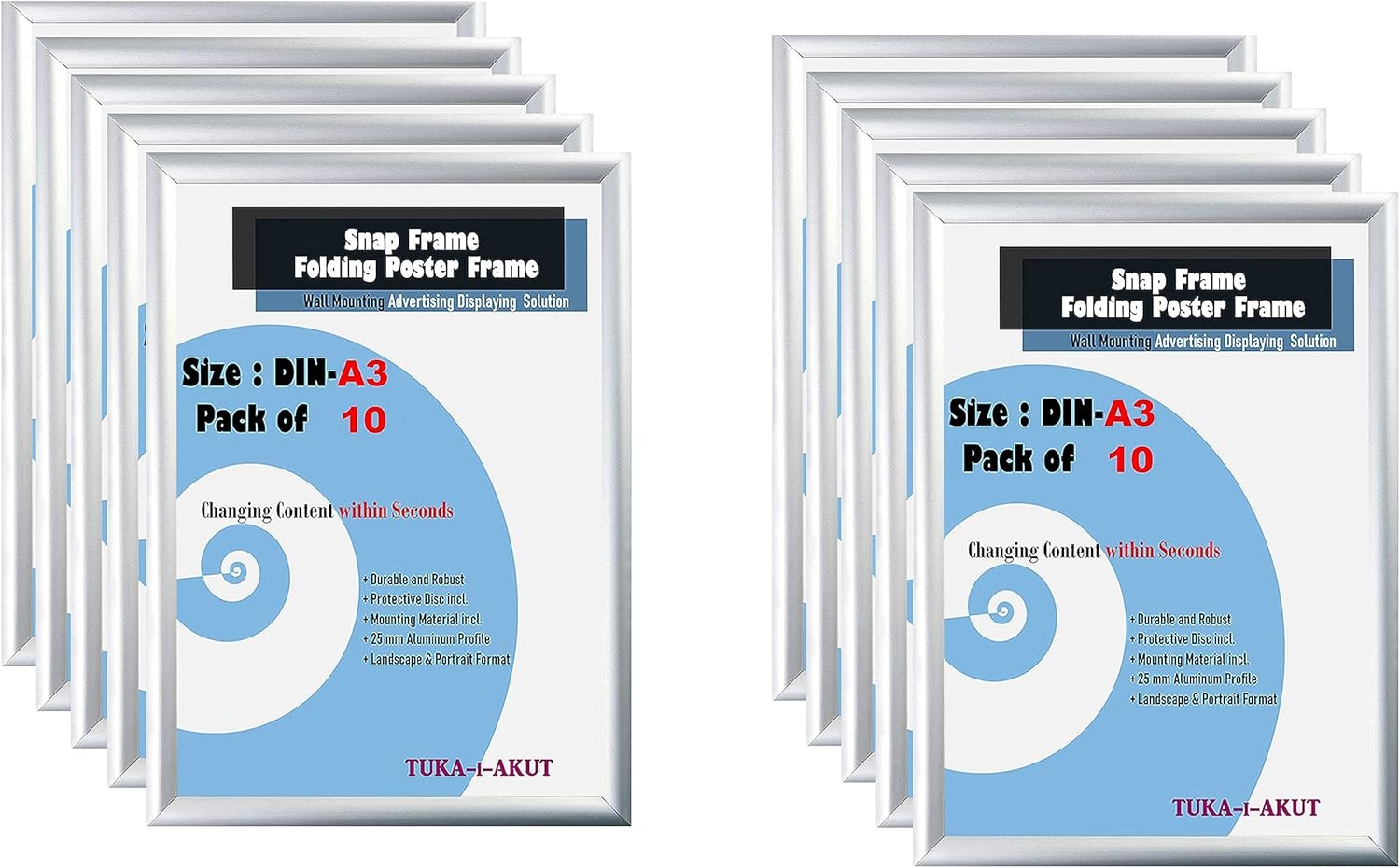 Tuka-i-akut 10X A3 Cornice a Scatto Alluminio Profilo 25 mm