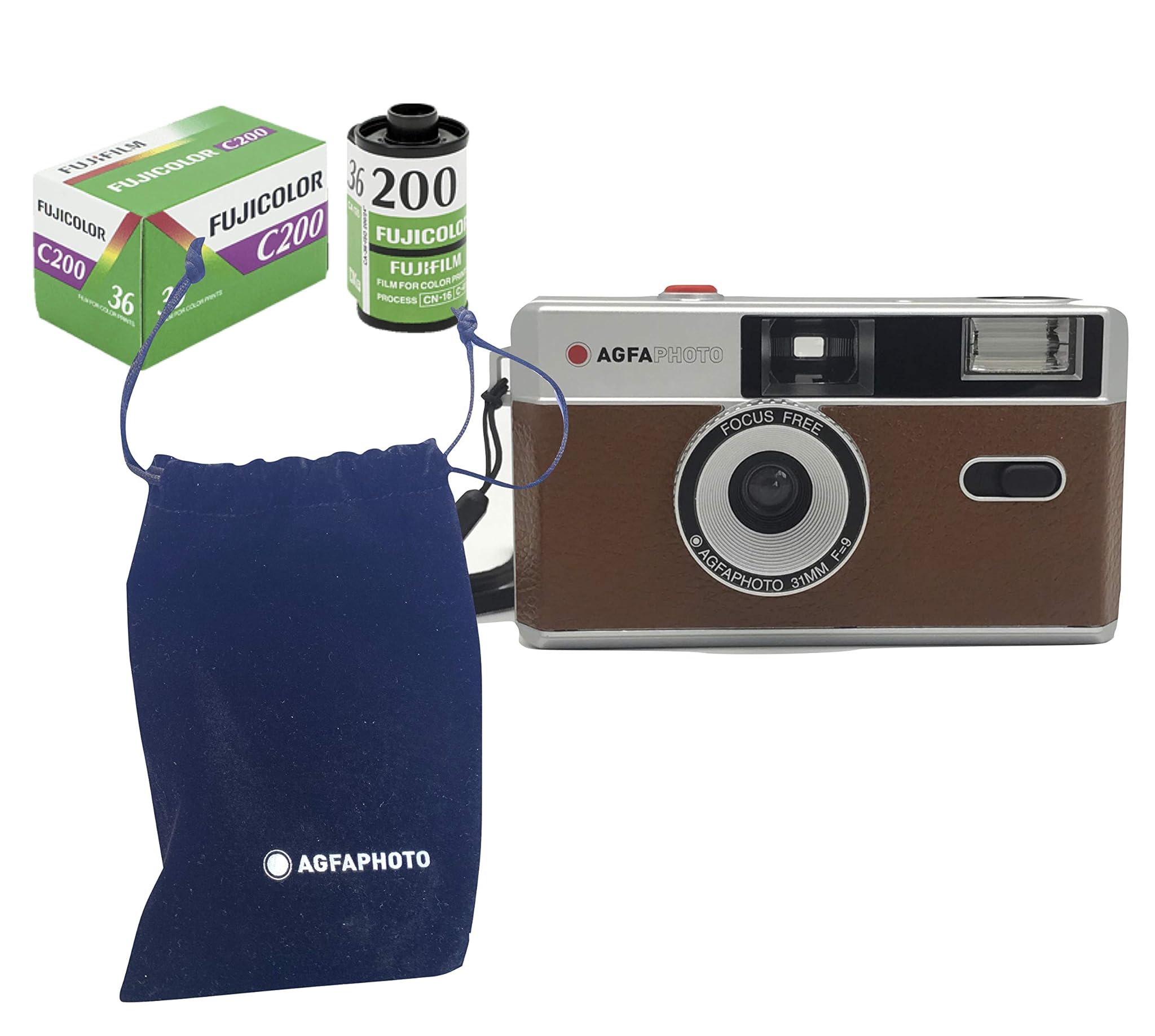 AgfaPhoto - Fotocamera analogica da 35 mm, colore: Marrone (film + batteria)