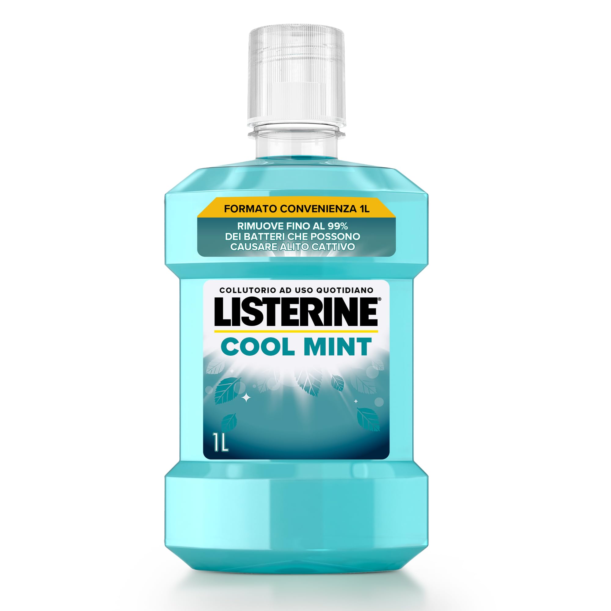 LISTERINE Cool Mint, Collutorio al gusto Menta a base di Oli Essenziali Antibatterici di Menta, Timo, Betulla, Collutorio Listerine per un alito fresco e un'igiene orale completa, 1 L