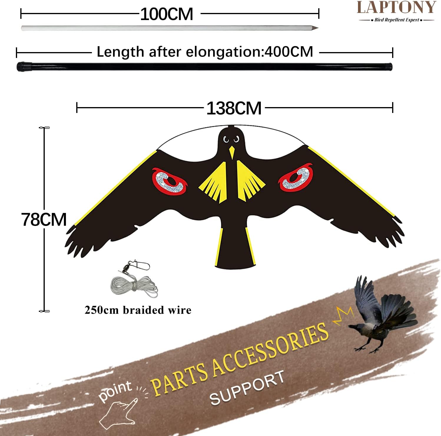 Laptony Uccello Spaventatore Aquilone con Asta 4m - immagine 3